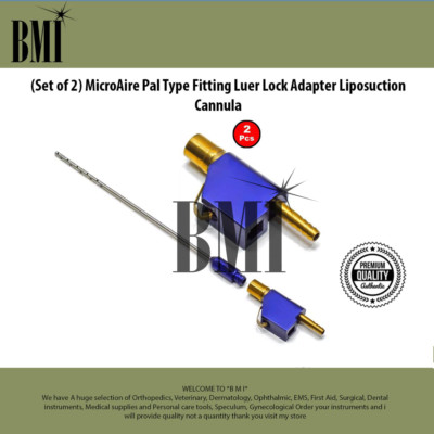 (Set of 2) MicroAire Pal Type Fitting Luer Lock Adapter Liposuction Cannula