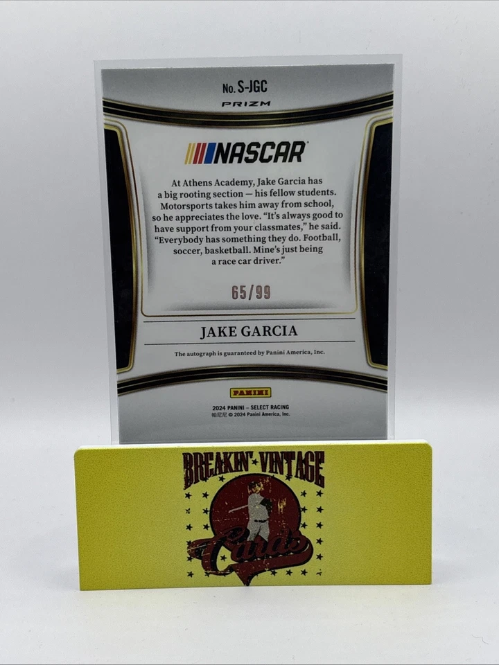 2024 Select Racing Signatures Jake Garcia Blue Prizm Auto RC 65/99 #S-JGC! - Image 2 of 3
