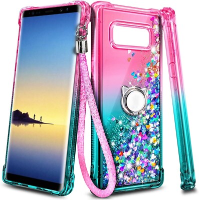 For Samsung Galaxy Note 8 Case Liquid Glitter Protector Cover + Stand + Lanyard