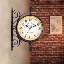 Large Hanging Wall Clock Double Sided Crand Central Station Clock Garden Outdoor