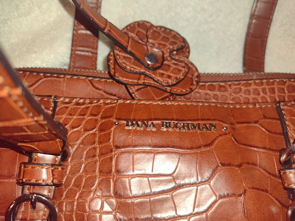 Bolso de Hombro Dana Buchman Imitación Cuero Caimán 3 Secciones Marrón Mano #23D Foto 3 de 4