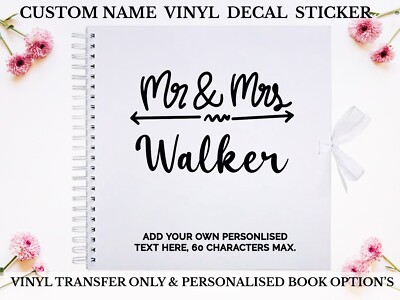 Personalisierter Vinyl-Aufkleber Hochzeitsbriefe Mr & Mrs Name für Sammelalbum Gästebuch