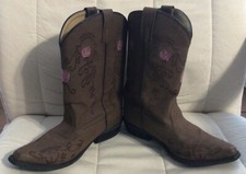Shyanne Floral Embroidered Brown Pointed Toe Western Boots Girls Size 4D