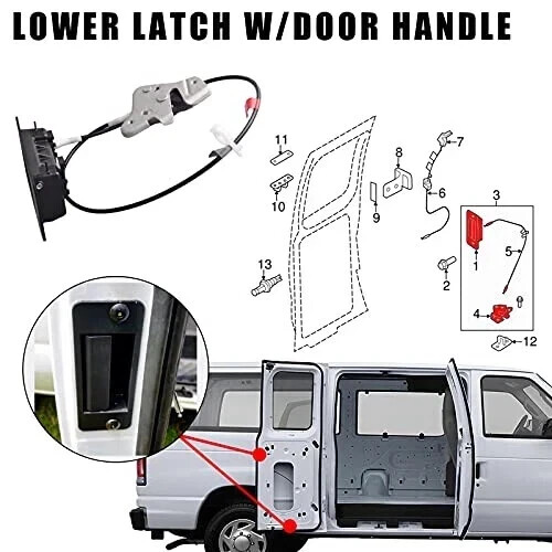 Türriegel unten mit Türgriff kompatibel für Ford E150 E250 E350 Van - Bild 3 von 6
