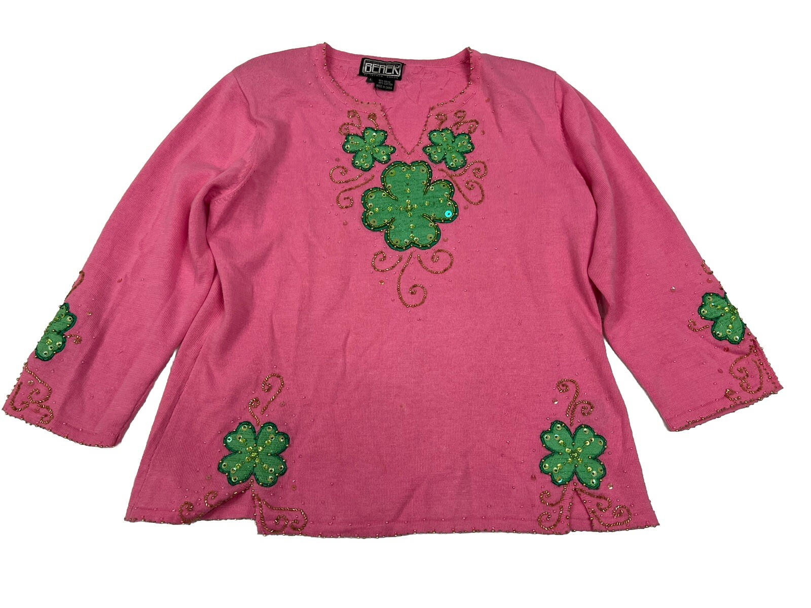 Suéter De Colección Collective Works Of Berek 2 Takako Sakon Tréboles Rosa Verde Suerte