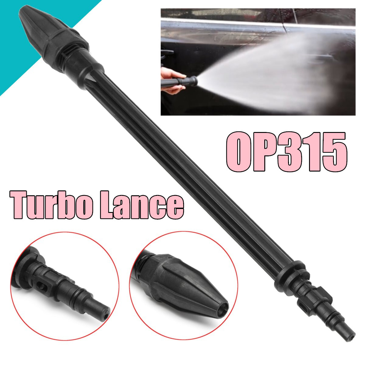 Turbo Hochdruck-Düse Für Gartenschlauch – Einstellbarer Sprühkopf (Nebel, Sprühstrahl, Jet) – 37 Cm Lang, Verzinkt – Inkl. 5m Schlauch & Adapter