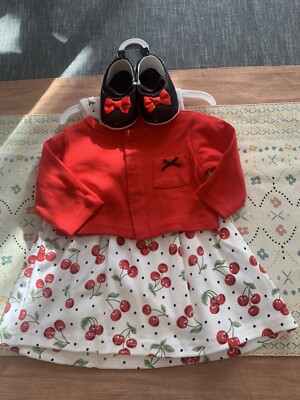 Hudson Baby Dress, Cardigan and Shoes, 3-Piece Set, Cherries