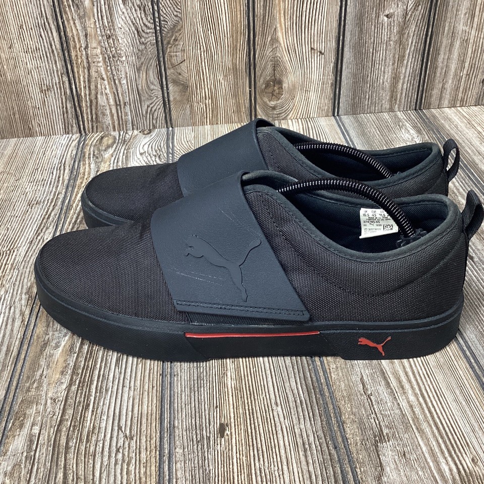 RARE PUMA Mens Slip On Sneakers Triple Black Red 37478505 Shoes Size