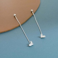 925 Sterling Silver Lovely Heart Threader Dangle Earrings Pull Through A4464
