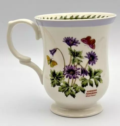 Portmeirion Botanic Garden Terrace Anemone Coffee Mug Footed Pedestal Purp Trim
