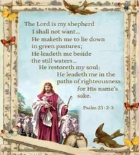 Religious Fabric Psalm 23 Jesus Lord Is My Shepherd Bible Cotton David 35" Panel