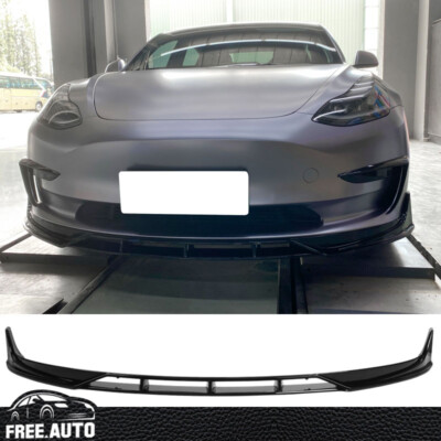 Front Bumper Lip Fits 17-23 Tesla Model 3 IKON Spoiler Splitter 4PC Gloss Black