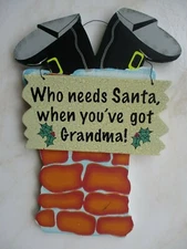 Christmas Santa in Chimney Wooden Hanging Wall  Plaque (10" Tall)