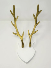 Wall Mounted Deer/Buck Antlers Gold Metal on White Metal Plaque Decor - 5"x8"