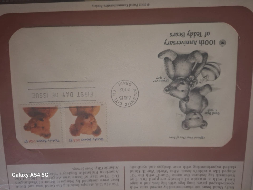 100 USPS PCS Anniversary Teddy Bears 2002 37c Stamp FDC 3654 First Day Issue NEW - Image 2 of 2