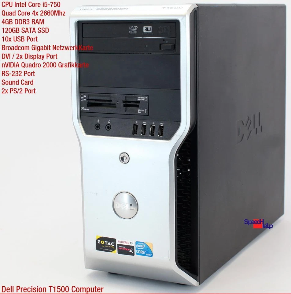 PC Computer Dell Precision T1500 Core i5-750 4GB 120GB SSD Win 10 Nvidia Quadro - Image 2 of 4