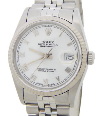 Rolex Datejust Mens Stainless Steel & 18K White Gold White Roman Dial 16234