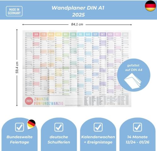 heaven+paper Jahresplaner 2025 A1 Wandkalender 2025 groß (+ 80x60cm) gefaltet - Bild 3 von 9