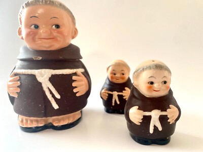 Vintage Goebel Monks Friars Condiment Set Salt Pepper Sugar West Germany