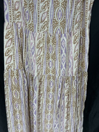 WOMENS MOON RIVER TAN BEIGE TRIBAL PRINT TIERED TIE SHOULDER LINED MAXI DRESS L - Picture 3 of 6
