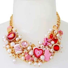 BETSEY JOHNSON BAKING CHARMS SHAKER COLLAR STATEMENT NECKLACE PINK 2025 NWT