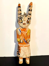 EXCEPTIONAL HISTORIC HOPI CARVED COTTONWOOD “KOSHARE” KACHINA DOLL,ALL ORIGINAL!