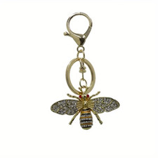 Elegant Rhinestone Bee Keychain - Golden-Tone Cartoon Insect Charm