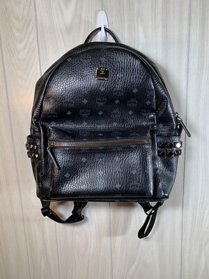 MCM Large Black Backpack Leather Side Studs in Visetos Munchen