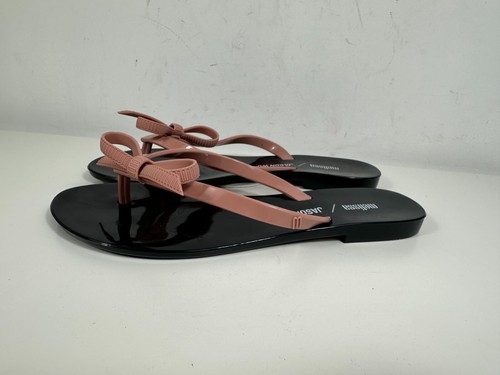 Melissa + Jason Wu Harmonic V Bow Flip Flop Sandals Black and Pink Size 7 - Picture 9 of 12