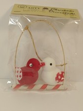 NOS Vintage ASTY Flocked Love Birds On Swing Valentine's Ornament Made In Japan