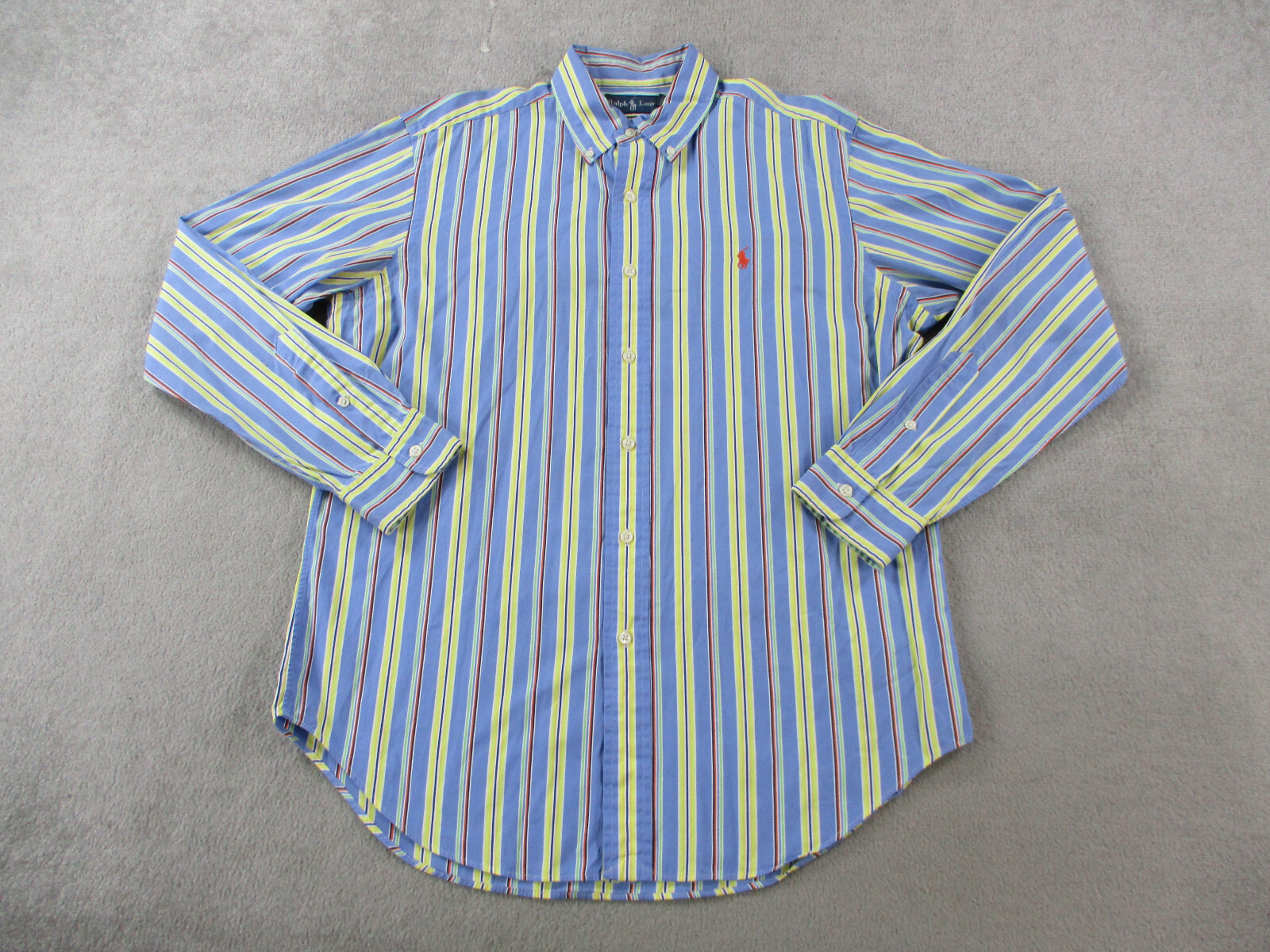Camicia Ralph Lauren da uomo blu medio giallo a righe vestibilità classica abito casual pony