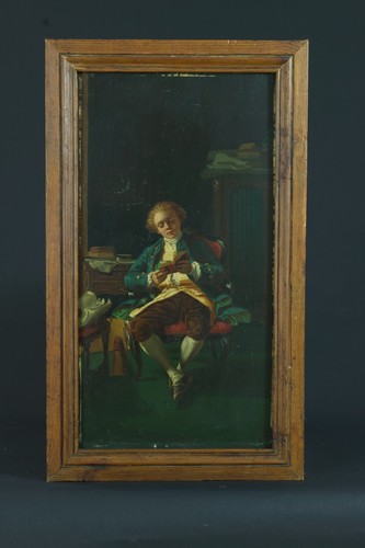 Painting Antique St.Meissonier Portrait Man Drive Book Smoker Tavern X 2 - Picture 4 of 15