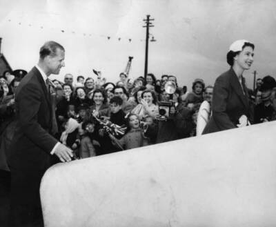 Queen Elizabeth II Duke Edinburgh go aboard Royal Yacht Britan- 1956 Old Photo