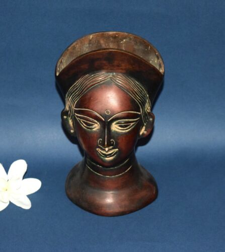 Messing Damen Gesicht Sculpt Blumenmuster Vase Bajirao Mastani Kopf Vintage Topf - Afbeelding 1 van 12