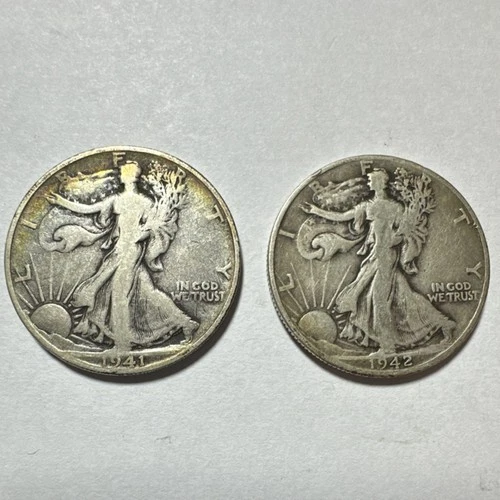 1941-S & 1942-D Liberty Walking Half Dollar Silver Business Strike 50C Coins
