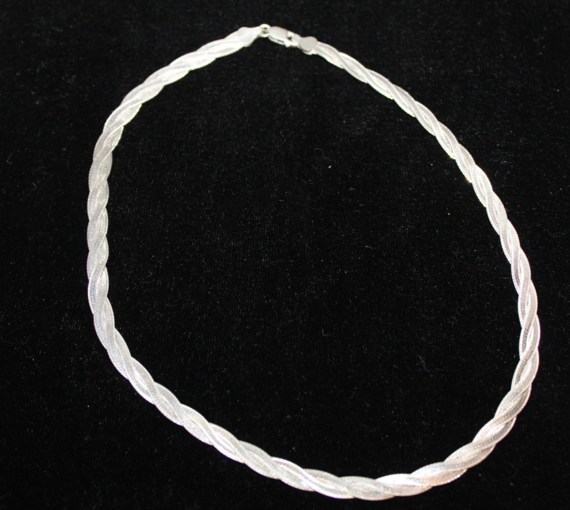 sterling silver braided herringbone Flat chain ne… - image 4