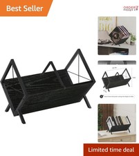 Vinyl Record Holder Wood Black 80-100 LP Storage Rack Retro Style Organizer f...