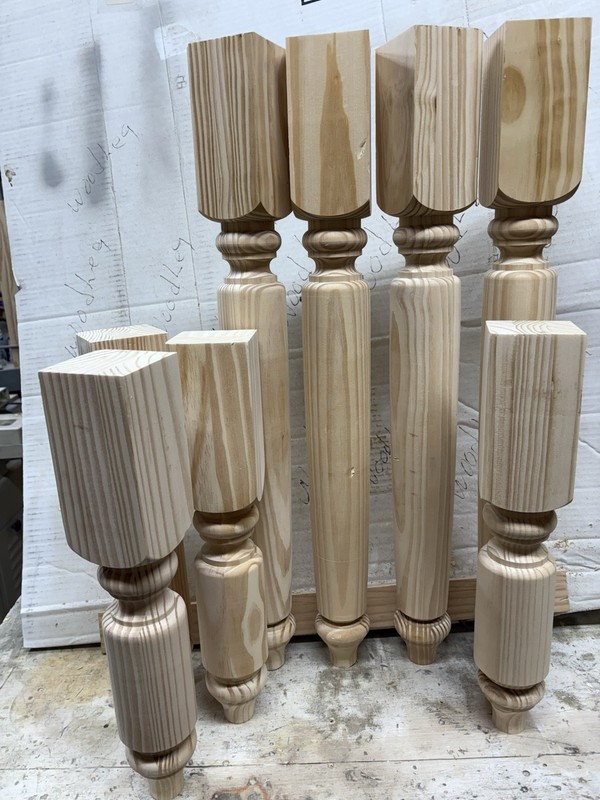 Four 29"&Four 18" TABLE LEGS WOOD TURNED  NEVER BEEN USED.WOODEN