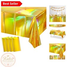 Multi-Occasion Gold Iridescent Disposable Tablecloths - 54 x 108 Inch, 4 Pack