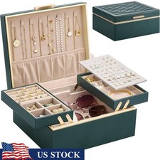 2 Layer Jewelry Box Organizer Foldable Storage Velvet Dustproof Gift Women New