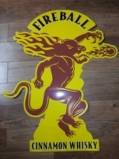 HUGE "FIREBALL CINNAMON WHISKY" DEMON DRAGON  Bar/Mancave Metal Sign...RARE!