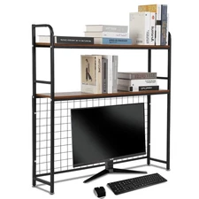 2-Tier Desktop Bookshelf Organizer，Bookshelf with Metal Frame & Wood Shelves