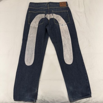 Evisu Denim Jeans Large White Blue Logo - 34 | eBay