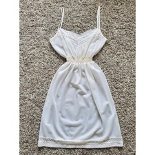VINTAGE 80S White Lace Long Dress Slip Lingerie Undergarment Sleeveless Size S