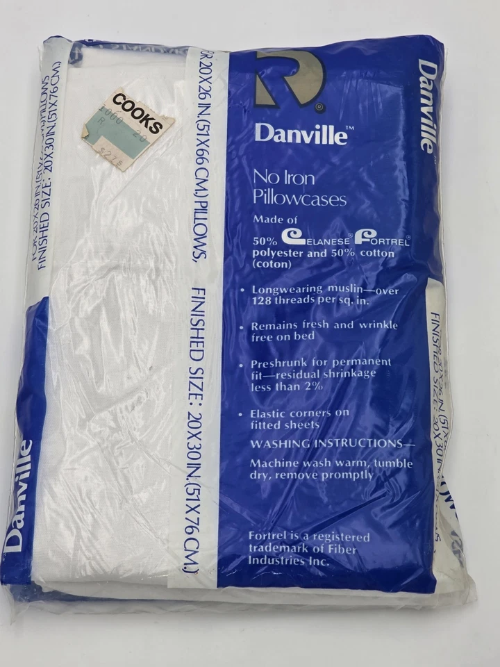 Vintage New Nos Danville White Standard Pair Pillowcases Cotton Polyester - Image 3 of 4