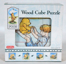SCHYLLING CLASSIC WINNIE THE POOH 6 PUZZLES 9 PC WOODEN CUBES 4.5" SQ NEW