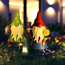 Best HONGLAND Solar Metal Gnome Yard Art -18 Inch Garden Gnomes Statues Outdoor