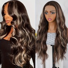 Blonde Highlight Ombre Mixed Color Synthetic Lace Front Wigs Glueless Body Wave