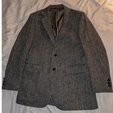 Vintage Bespoke Tweed Wool Blazer Herringbone Sportscoat 40L 2 Button