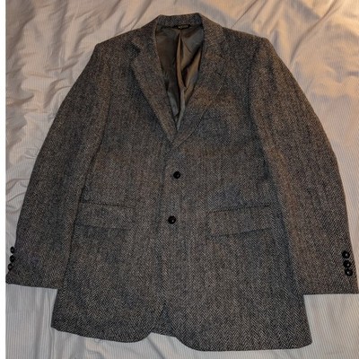 Vintage Bespoke Tweed Wool Blazer Herringbone Sportscoat 40L 2 Button